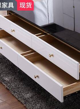 奢轻镀金茶几电视柜32669组客厅后现代简约白不锈钢黑烤漆储物合