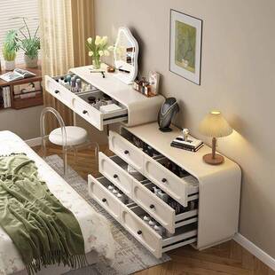 主卧妆化桌收纳一体卧包安装奶油风梳妆台SOB室法式现代实木梳妆