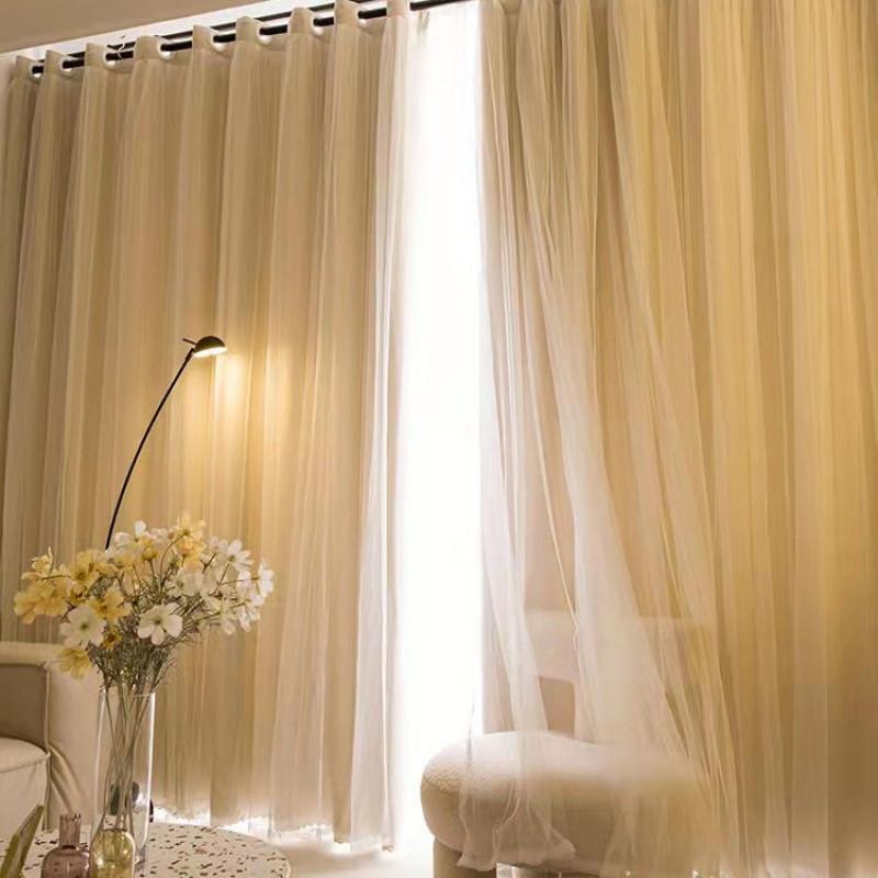 钩窗帘卧室全遮光布不透双开带纱客厅新款挂公风家式用EXQ房间l1