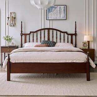 法式风实木卧室双人床复古莎公主中古温床床美式黑色VMD胡桃色双