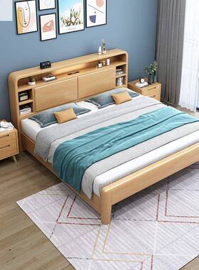 现代简奶约IMH卧室木白色实木床油风储物单人双人床家卧用主次卧