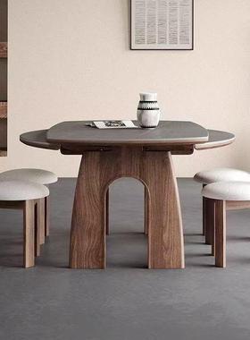 法复古可伸缩形岩板餐桌圆椅小户型餐厅家用折叠桌方圆式UXS两风