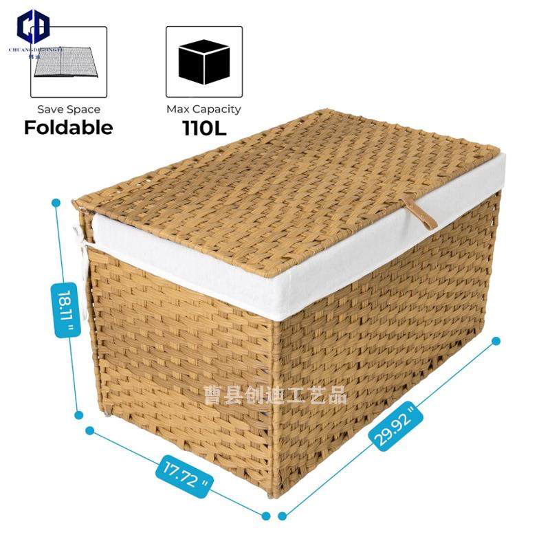 脏衣篮藤条编筐织带盖洗衣篮可折叠脏篓卧室客厅具整理仿藤编衣玩,收纳整理,脏衣篮,淘宝优惠券,粉丝福利购,淘宝优惠卷