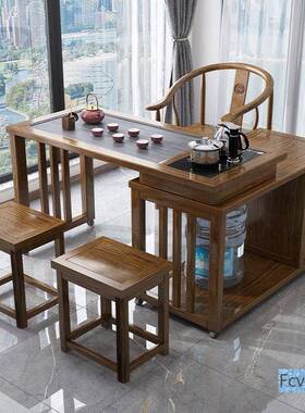 实木旋茶转茶桌台家用移动茶喝茶桌椅MVL阳组合小型几具烧水台壶