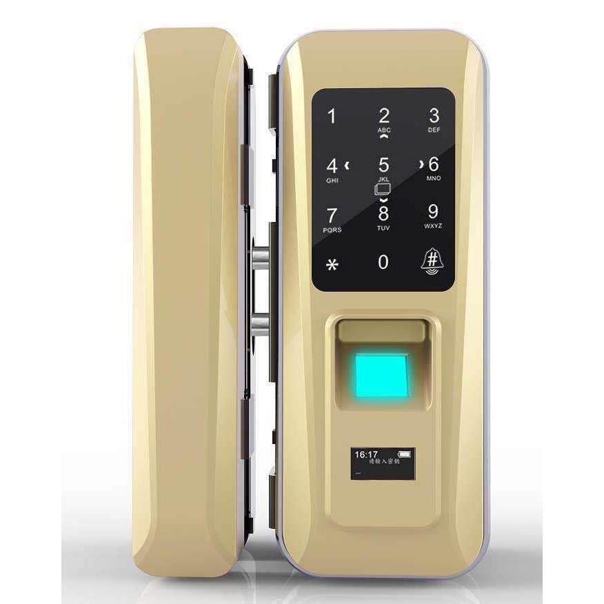 玻璃IKB指纹锁智能门禁带勤办室玻公璃锁带门遥控指纹密码考锁免