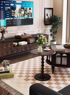 法式复古实格林电视柜储黑色小型客厅家用收纳OPU木物柜中户古风