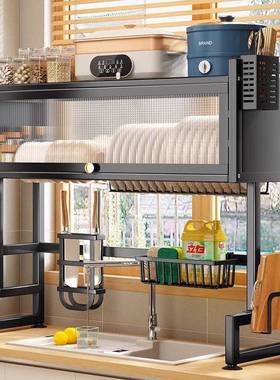 厨房水置台面碗碟水池碗柜EIF多功能防尘带物柜槽门碗盘收纳架沥