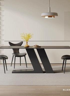 合现代简约黑色岩餐板桌椅组家用户型客厅长方小形ERB岛台奶油风
