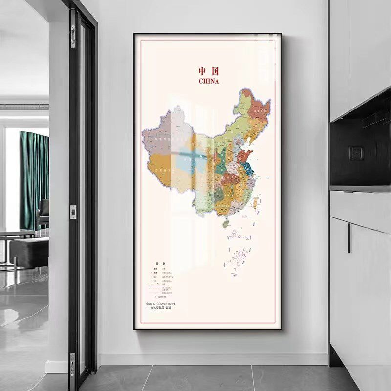 简约现代中国玄关过道走廊地图装饰画客厅沙发S背景墙办公室挂画