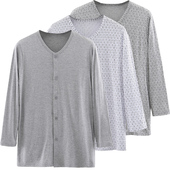 睡衣家居服上衣爸爸系扣子空调衫 长袖 线衣 纯棉开衫 夏加肥加大男士