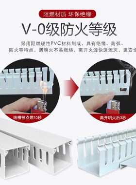 灰白色PVcC线槽开口齿轮线槽阻燃U型f行线槽明装塑料线槽卡线扣线
