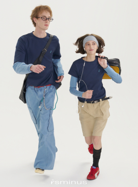 rsminus男女同款假两件拼接条纹长袖T恤2026年春季新款撞色打底衫