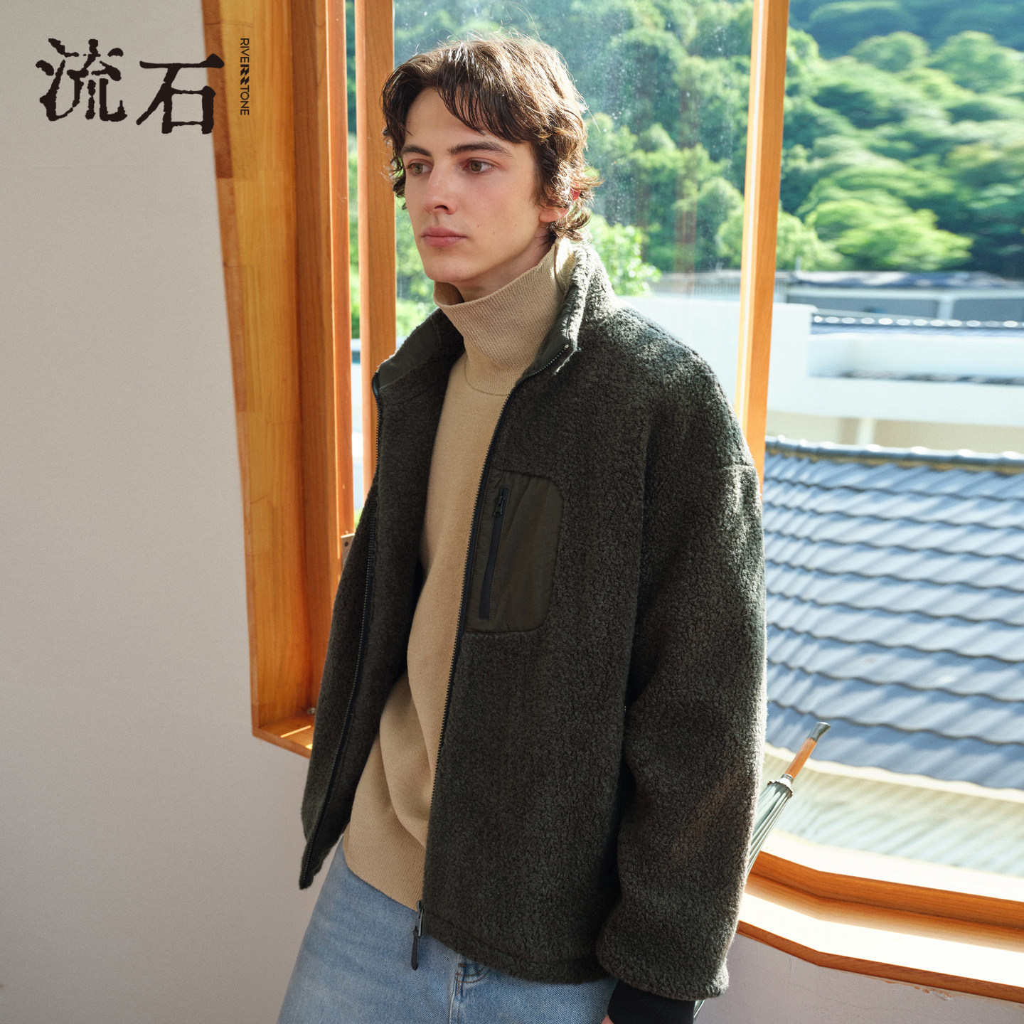 流石男装户外风仿羊羔毛外套2026年冬季新款男士经典休闲百搭夹克