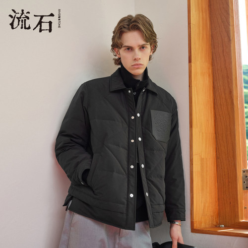 流石男装高端刺绣短款羽绒服2026年冬季新款设计感潮