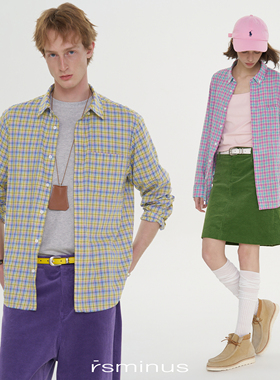 rsminus男女同款学院休闲格纹长袖衬衫2026春季新款男生宽松衬衣