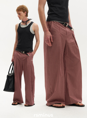 rsminus男女同款格子薄款宽松阔腿透气休闲长裤2026年夏季新款潮