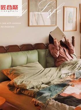 中古风m实木软靠床家主卧18用m双人简约法式床1.5复古婚床.LUY软