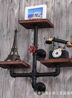 美式复古工业风实客木铁水管50445书架厅艺酒吧墙上一字物隔板置