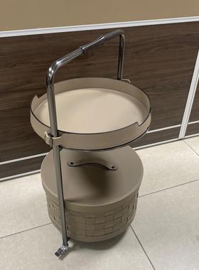 式边编织马意鞍皮28491不收纳小几推车锈钢创意角几可移动沙发圆