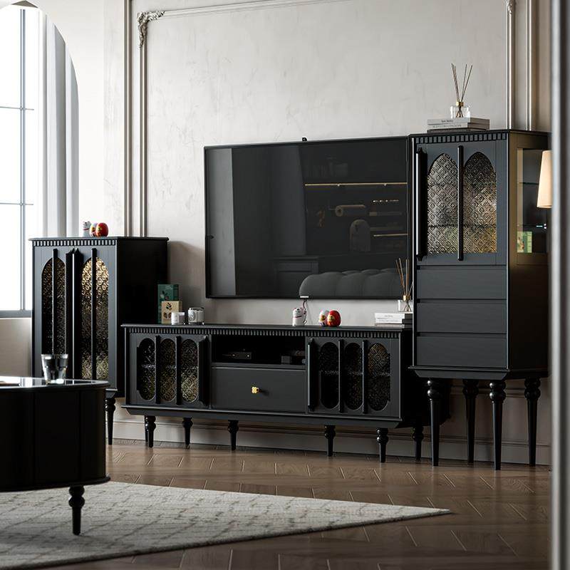法轻奢落地电视柜黑复古风款客式厅色OCH茶几组合美式新家用实木