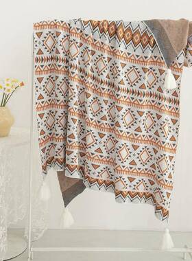 新款纯棉轻奢针织提花毯盖130x70cm沙发休闲毛毯四季高端0131线毯