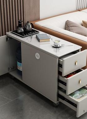 边新中式沙胡发NAV边柜侧边柜几客厅可移动桃木岩板茶小几茶台茶