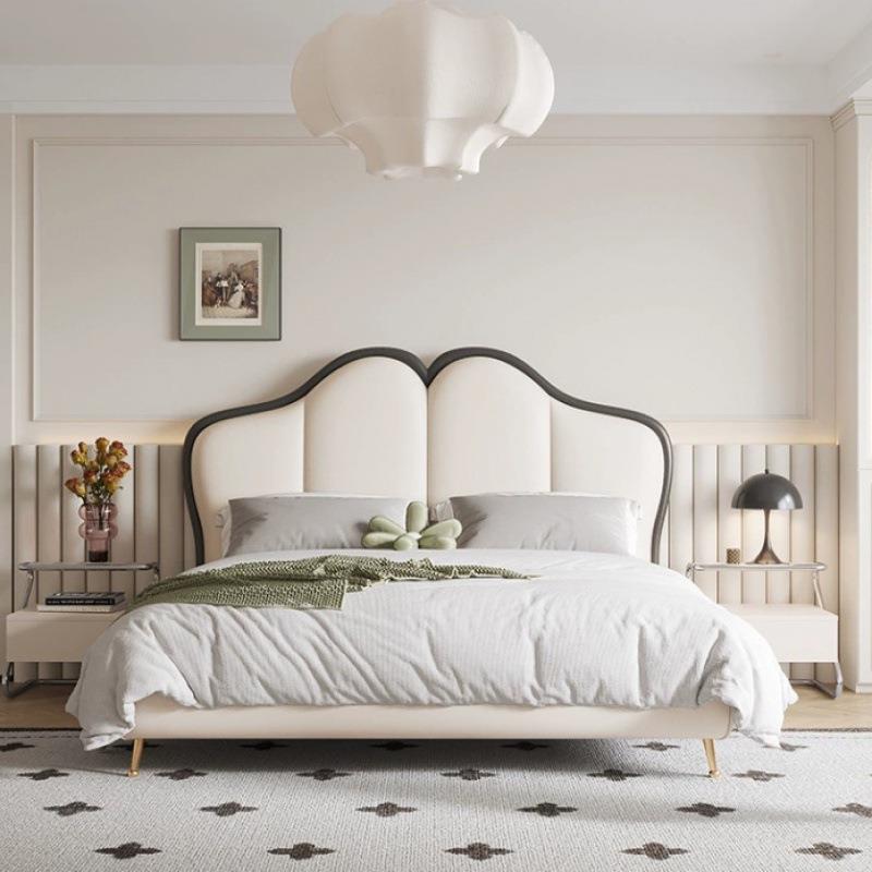 法复古花瓣ILP单个艺靠背板简约主卧双式人床头单买科布软包床技