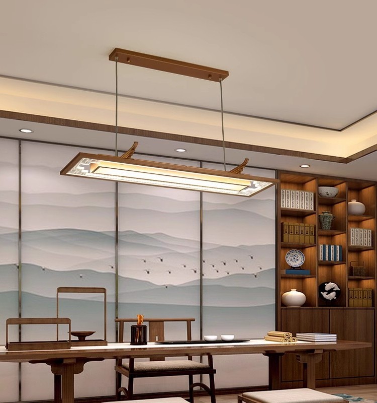 新中式茶室吊灯古典茶桌灯简约长方形办公室灯LED餐厅门市前台灯