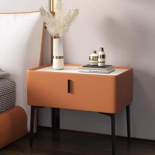 现实代轻奢床头柜意式木艺设计感卧室皮质卧室床边1柜铁灰子浅色