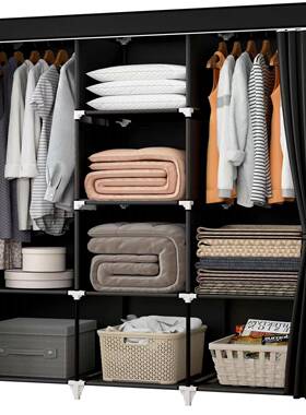 悬无简易纺布衣柜用于33395挂衣服,带2根挂杆8个卧室,储物收纳架