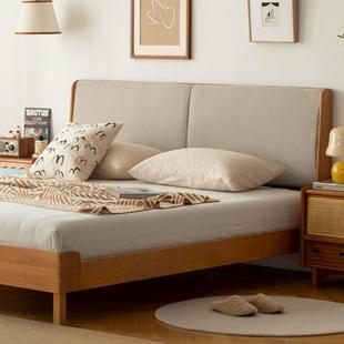 实软木包床樱桃单木日式家1.5人床具1.8米主卧双人复良夜床古床