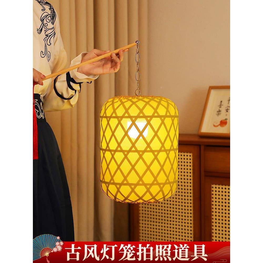 灯笼手提汉服手持物夜景竹拍照影视YY道具中式编冬瓜形灯发光古风