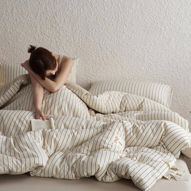 类豆母婴全棉ULJ色织A水洗棉春秋被日式简约纹冬被纯棉大被子被条