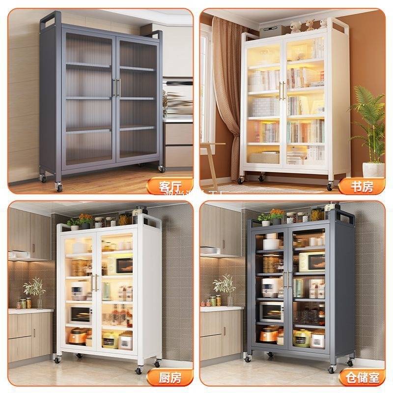 厨房置物架落地多层收纳柜对开门储物柜防尘杂物柜靠墙一体餐边柜