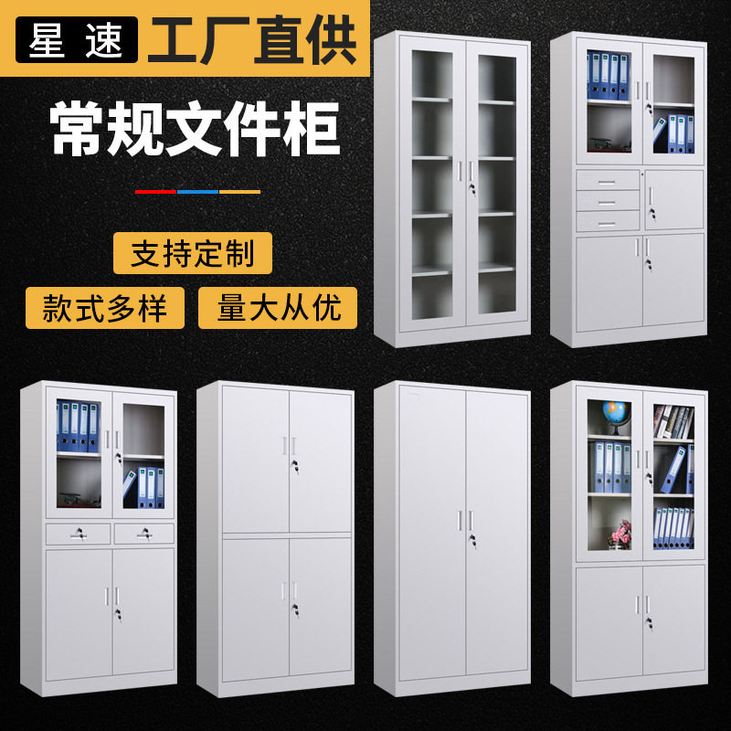 钢制办公文件柜财务会计资料文件柜玻璃中二斗铁皮柜厂家批发