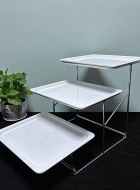 密胺三层水果盘架方蛋37498糕心托盘架仿瓷点自餐甜品试吃助盘形