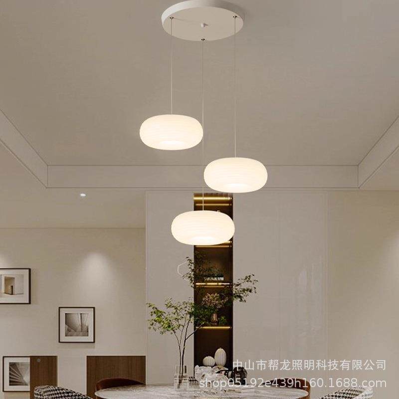 家用馨BL-DD-23奶油风圆桌吊饭厅灯约时温尚白色楼梯楼道三头圆盘