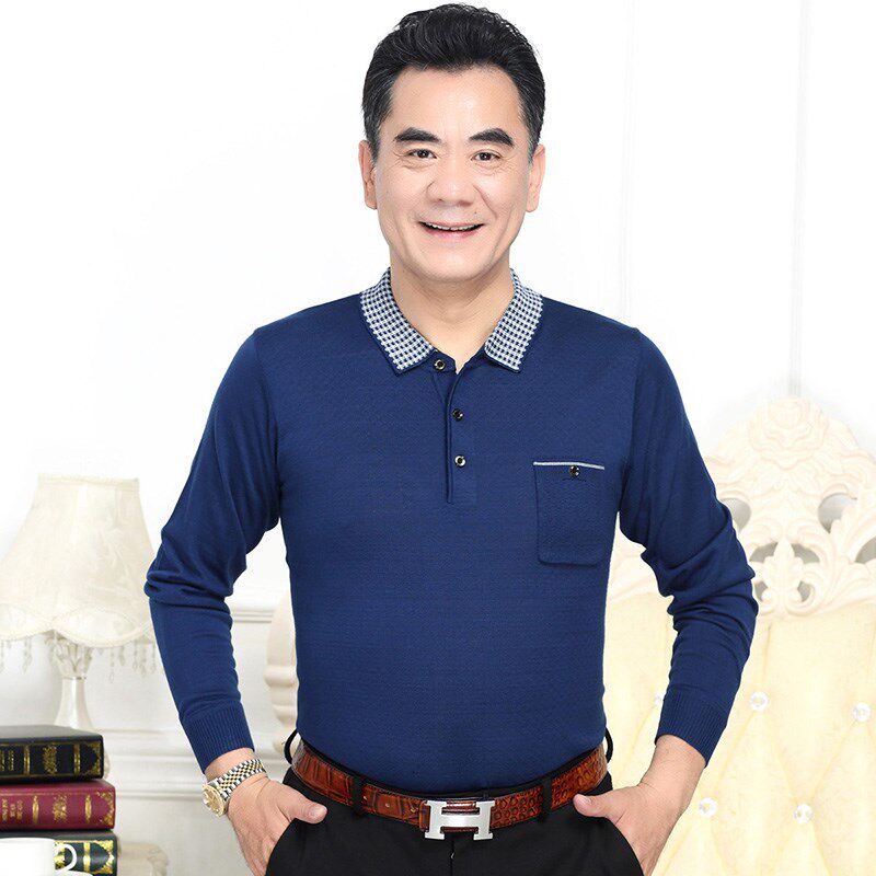 秋天中老年长衣体恤35-40-45-50岁爸爸秋衣长袖55-70老人外穿上衣