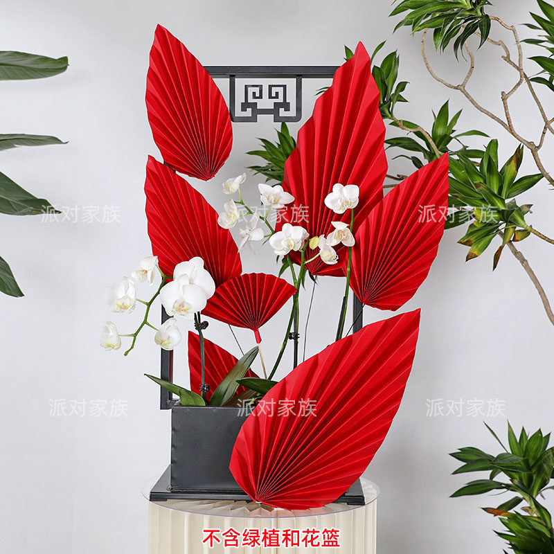红色中国风红色年宵花纸扇装饰盆栽国潮吊饰小挂饰花店花篮装饰