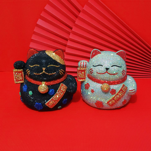 手工贴钻diy招财猫满钻发财猫乔迁开业店铺摆件储蓄罐diy粘钻公仔