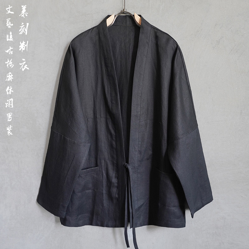 春夏亚麻男士休闲薄汉服罩衫文艺复古潮流道袍青年日式宽松开衫