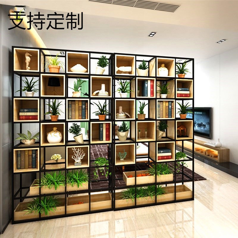 美式铁艺隔断置物架LOFT餐厅屏风玄关格子展示架工业风办公室书架