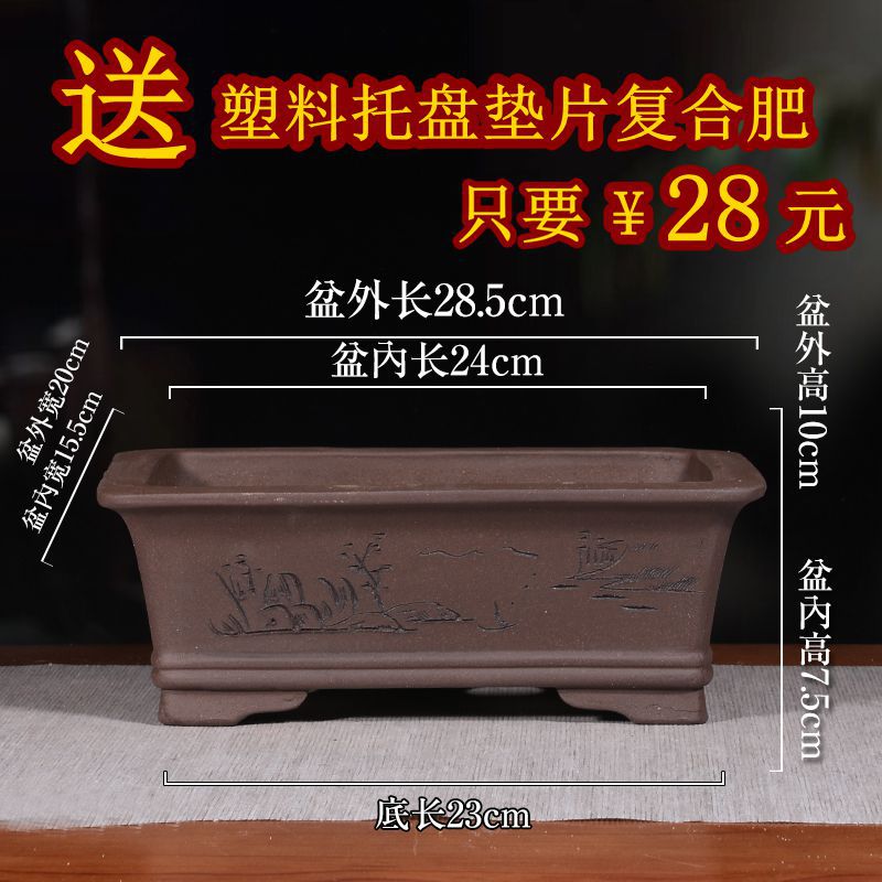 宜兴紫砂花盆长方形马槽大号椭圆形盆景盆简约桌面地面绿植小陶瓷
