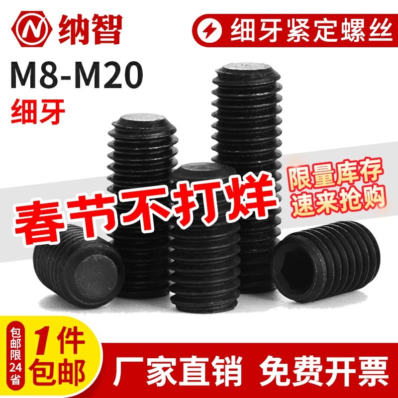 4.8级细牙紧定螺丝内六角平端顶丝止付螺钉GB77m8m10m12m16m20/6L