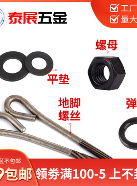 4件套本色GB799地脚螺丝9字型螺栓预埋螺丝母平弹M10M12M14M16M42