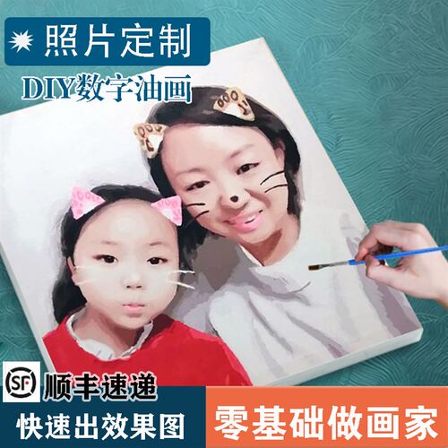 照片定制diy数字油彩填充填色画订做人物手绘手工结婚生日礼品物