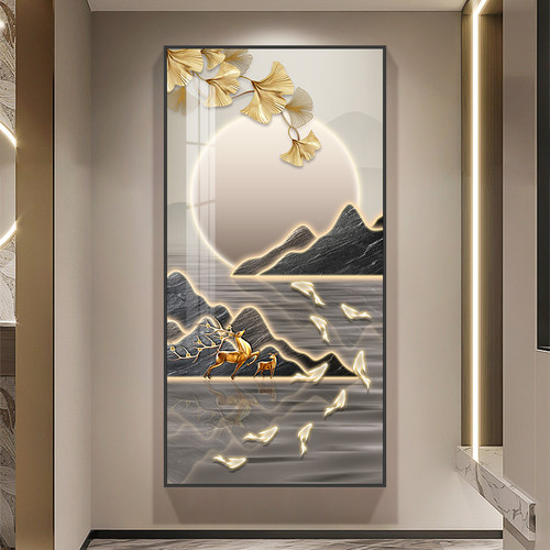 入户玄关装饰画现代简约客厅走廊过道壁画轻奢九鱼图大气竖版挂画