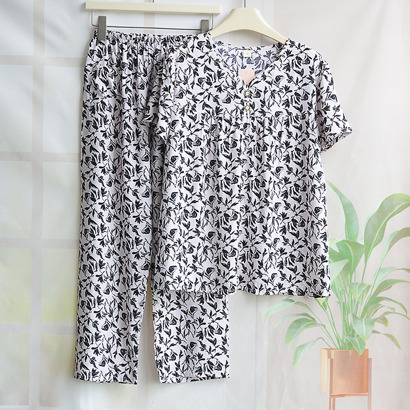 棉绸睡衣女中老年奶奶宽松薄款夏睡衣/家居服套装