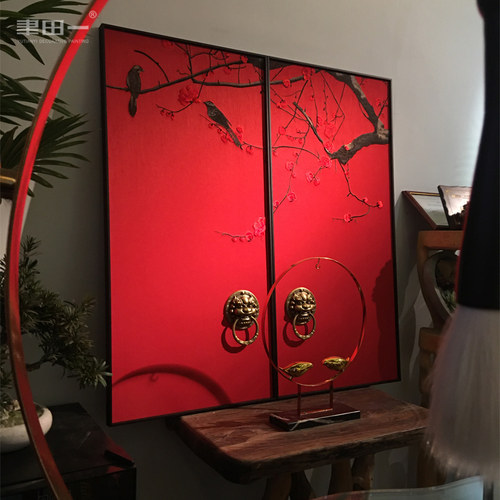 新中式沙发背景墙装饰画古典玄关过道刺绣壁画餐厅卧室样板间挂画