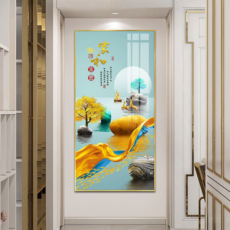 麋鹿石来运转高级感挂画壁画一路有你单幅竖幅过道入户玄关装饰画